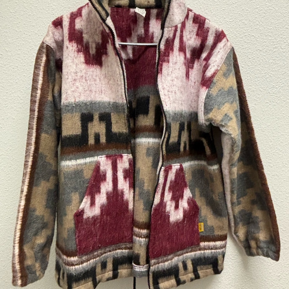 Lina Burgundy, Cream & Black Patterned Zip Jacket